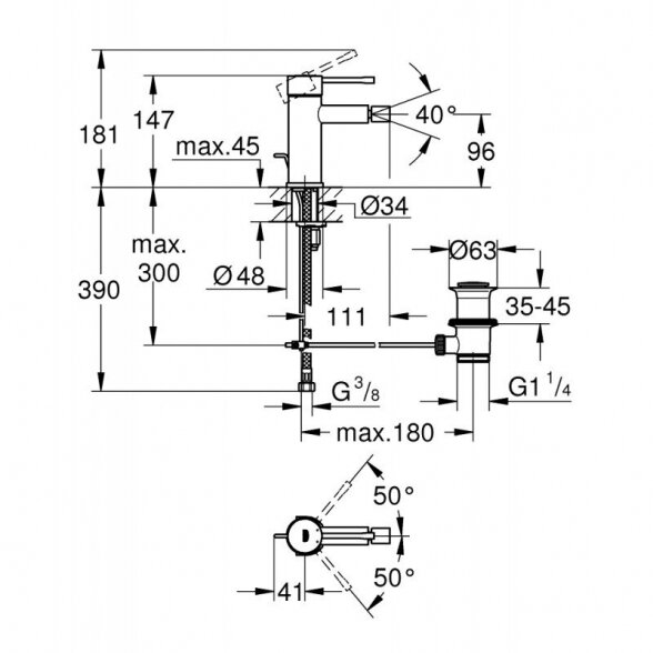 Bidė maišytuvas su dugno vožtuvu GROHE Essence, S-dydis, 24395KF1 3