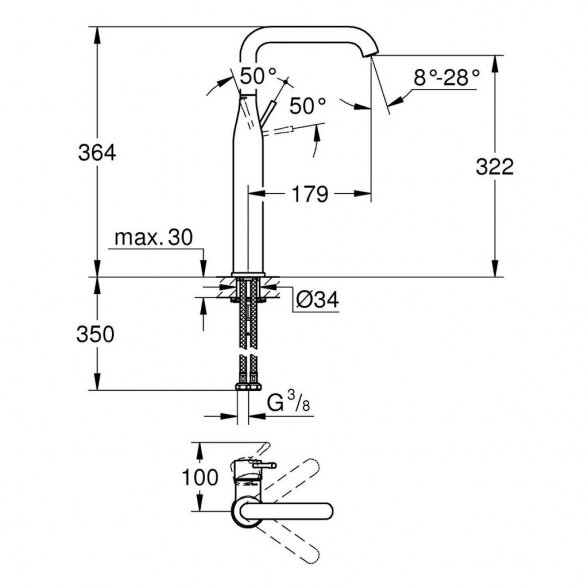 Praustuvo maišytuvas GROHE Essence XL, 24170GN1 2