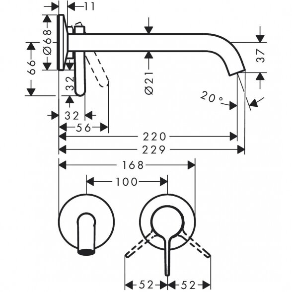 Potinkinis maišytuvas praustuvui HANSGROHE Axor One 220, 48120670 1