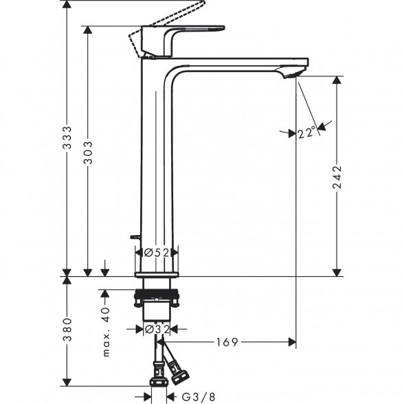 Praustuvo maišytuvas su dugno vožtuvu HANSGROHE Reblis E 240, 72581670 2