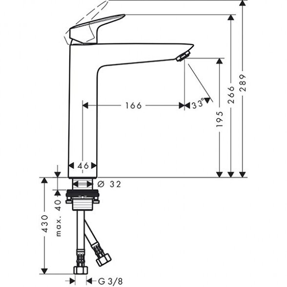 Praustuvo maišytuvas su dugno vožtuvu HANSGROHE Logis 190, 71090000 3