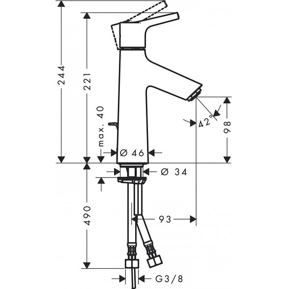 Praustuvo maišytuvas su dugno vožtuvu HANSGROHE Talis S 100, 72020000 3