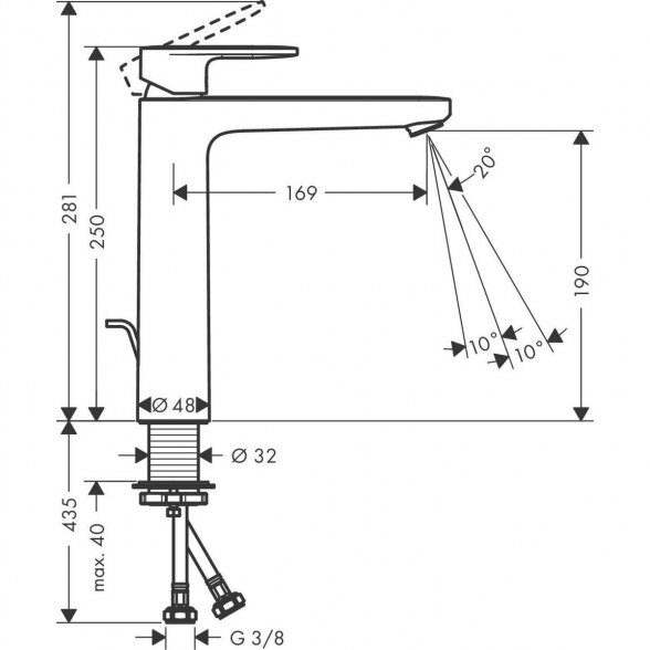 Praustuvo maišytuvas su dugno vožtuvu HANSGROHE Vernis Blend 190, 71552670 1