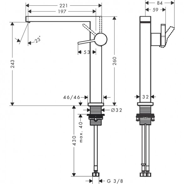 Praustuvo maišytuvas HANSGROHE Tecturis E 240 EcoSmart+, 73072000 3