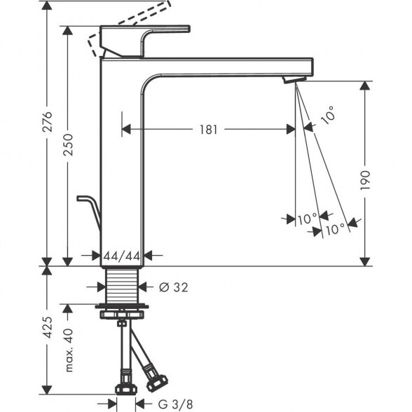 Praustuvo maišytuvas su dugno vožtuvu HANSGROHE Vernis Shape 190, 71562670 1