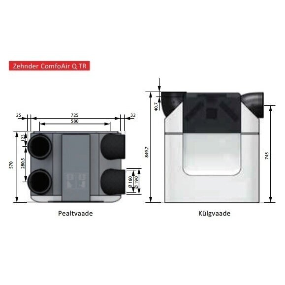 Rekuperatorius su entalpiniu šilumokaičiu ZEHNDER ComfoAir Q 350 ERV TR 2