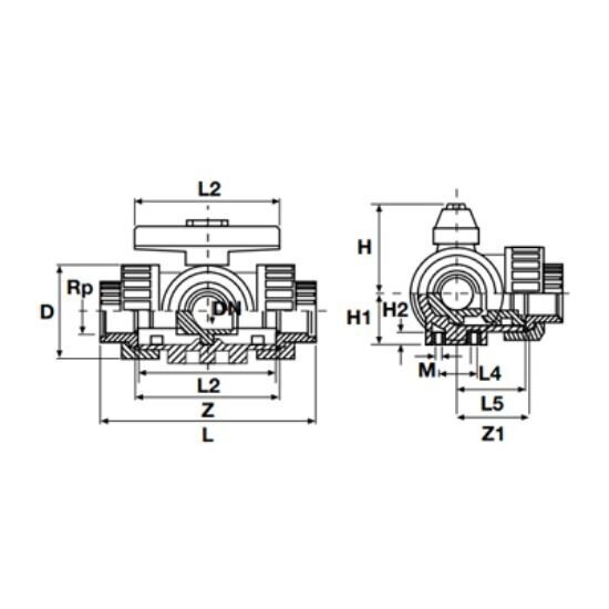 Rutulinis ventilis T formos PVC-U PİMTAŞ 20 mm (PN16), vandeniui 1