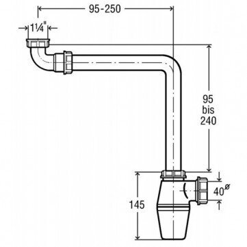 Sifonas praustuvui su nusėdintuvu, be ventilio VIEGA 1 1/4" x 32 mm, 128913 1