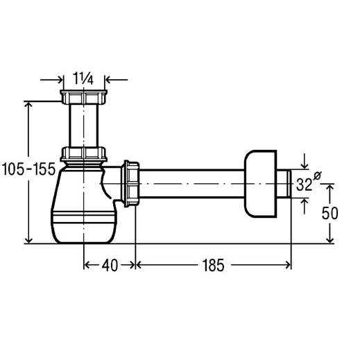 Sifonas bidė su nusėdintuvu, be ventilio VIEGA 1 1/4" x 32 mm, 120337 1