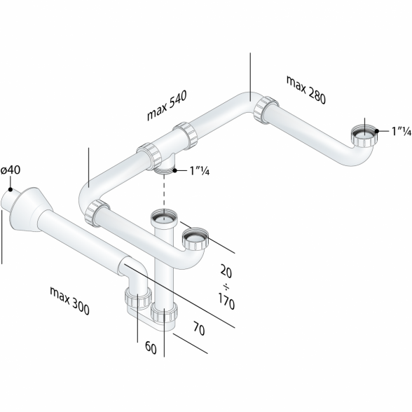 Sifonas dvigubam praustuvui 1 1/4" 1