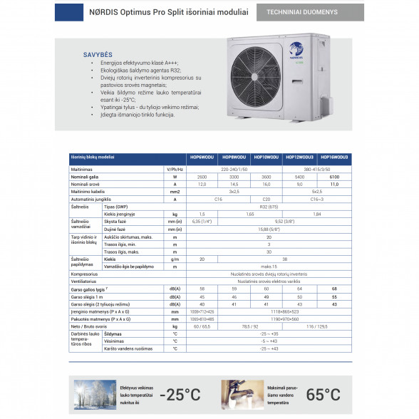 Šilumos siurblys oras - vanduo NØRDIS Optimus Pro (su integruota 190 l talpa karštam vandeniui) (8,30-8,40 kW) -25 2