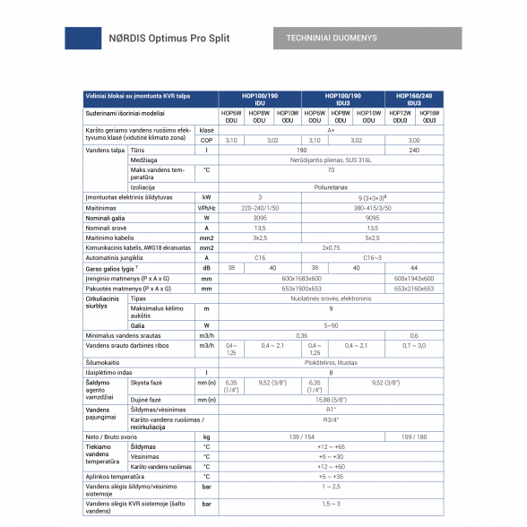 Šilumos siurblys oras - vanduo NØRDIS Optimus Pro (su integruota 190 l talpa karštam vandeniui) (6,20-6,55 kW) -25 4
