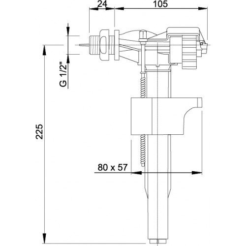 Šoninio pajungimo WC pripildymo mechanizmas ALCA PLAST, sriegis 1/2" 1