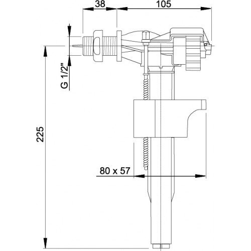 Šoninio pajungimo WC pripildymo mechanizmas ALCA PLAST, sriegis 1/2" 1