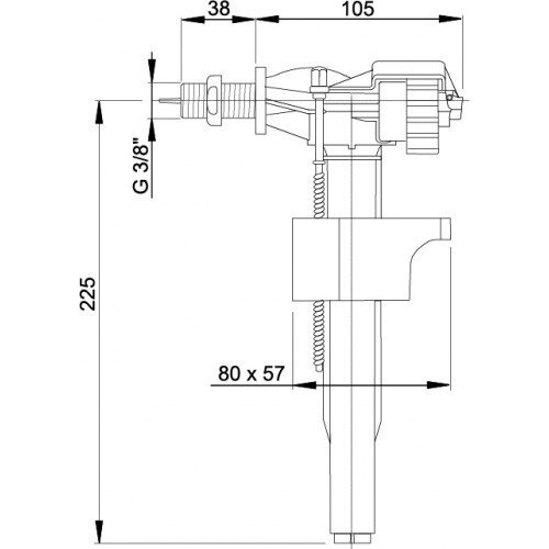 Šoninio pajungimo WC pripildymo mechanizmas ALCA PLAST, sriegis 3/8" 1