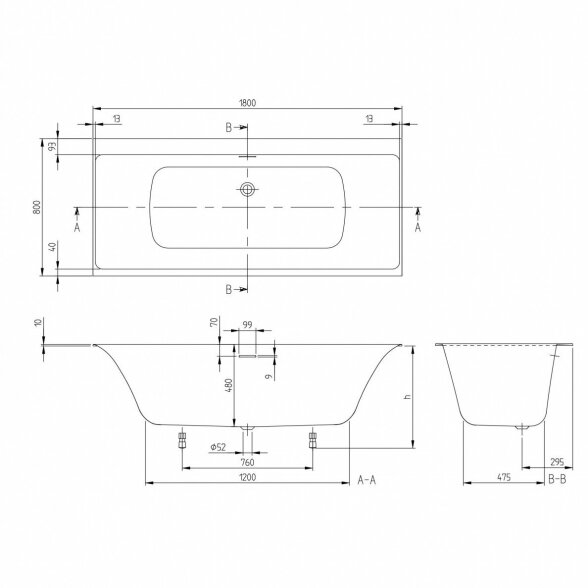 Stačiakampė vonia VILLEROY & BOSH Subway 3.0 Duo 800 x 1800 mm, UBQ180SBW2DV01 3