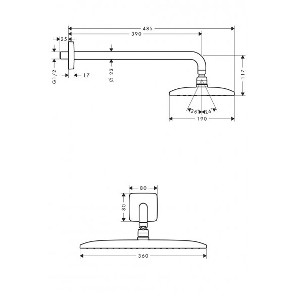 Stacionari dušo galva HANSGROHE 360 x 190 mm, 27376000 2