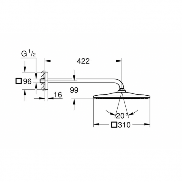 Stacionari dušo galva su laikikliu GROHE Rainshower Mono Cube 310, 26564DC0 2