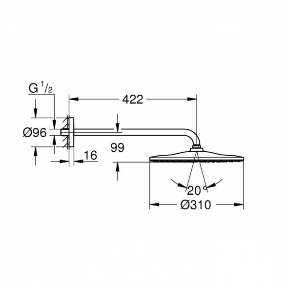 Stacionari dušo galva su laikikliu GROHE Rainshower Mono 310 mm 1jet, 22121KF0 4