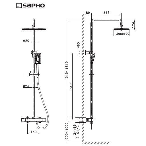 Termostatinė dušo sistema su rankiniu dušeliu SAPHO Mixona, KJ639 6