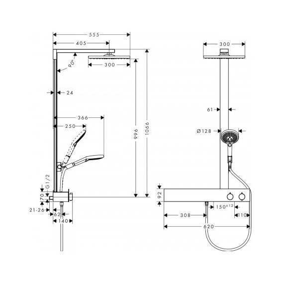 Termostatinė lietaus dušo sistema HANSGROHE Raindance E Showerpipes 1jet, 27363000 1