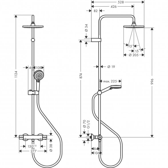 Termostatinė dušo sistema HANSGROHE Vernis Shape 200 1jet, 26276670 1