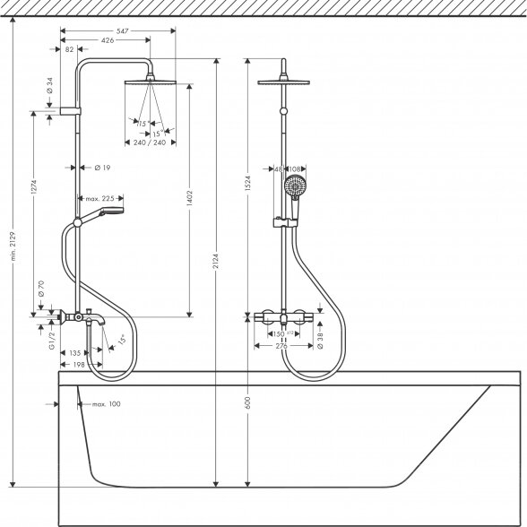 Termostatinė dušo sistema su snapu voniai HANSGROHE Vernis Shape 230, 26098000 4