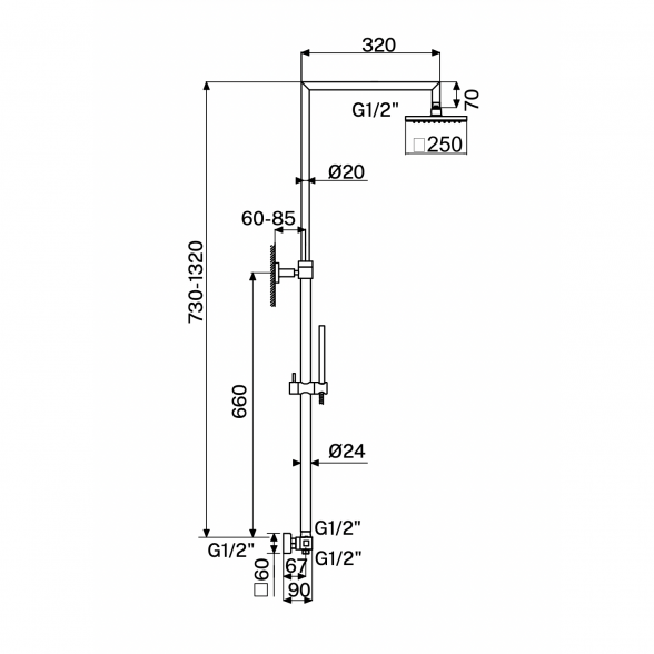 Termostatinė dušo sistema su rankiniu dušeliu MARINER Linea Termo, WLS5301-GM 2