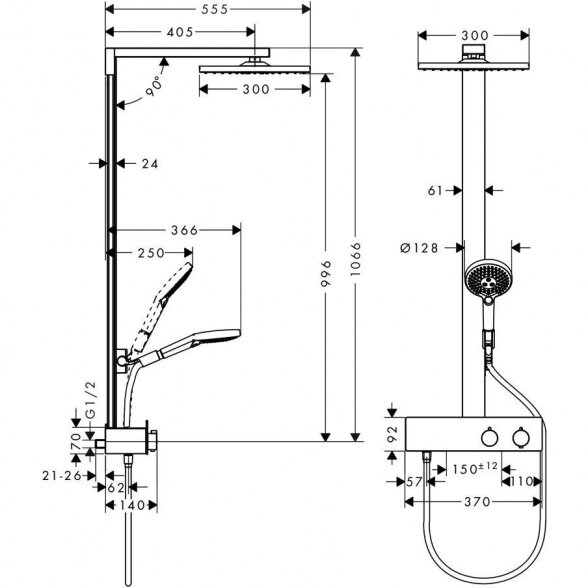 Termostatinė lietaus dušo sistema HANSGROHE Raindance E, 27361000 1