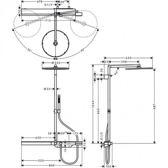 Termostatinė lietaus dušo sistema HANSGROHE AXOR ShowerSolutions, 27984000 1