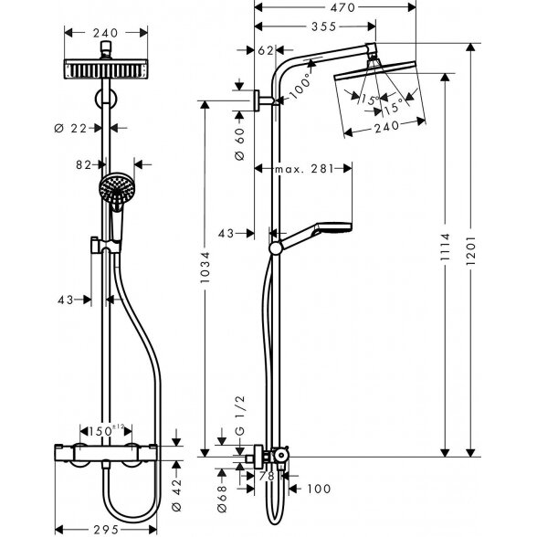 Termostatinė lietaus dušo sistema HANSGROHE Crometta E 240 1jet, 27271000 4