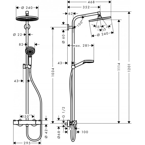 Termostatinė lietaus dušo sistema HANSGROHE Crometta S 240 1jet, 27267000 7