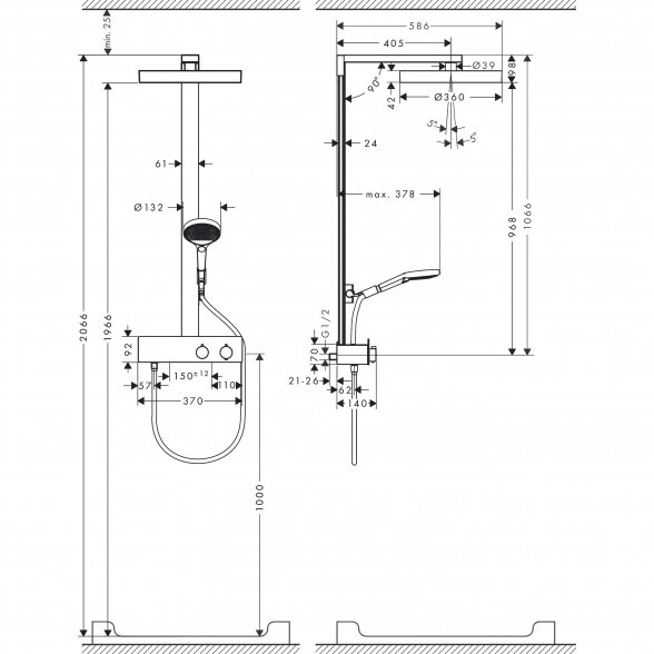 Termostatinė lietaus dušo sistema HANSGROHE Rainfinity 360 Showerpipes 1jet, 26853700  6