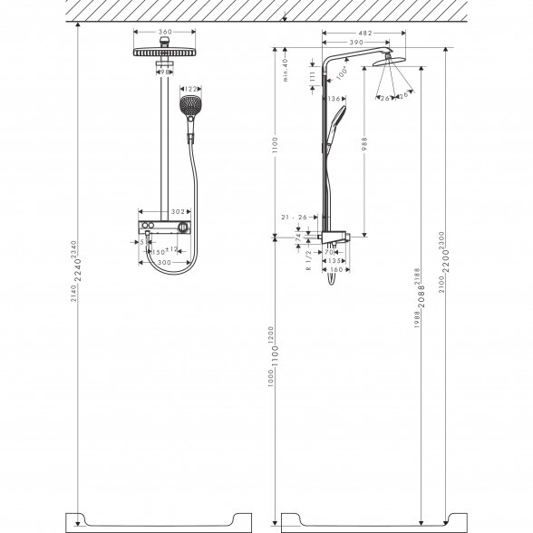 Termostatinė lietaus dušo sistema HANSGROHE Raindance E Showerpipe 360 1jet, 27288400 3