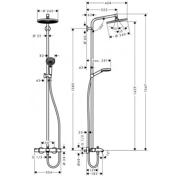 Termostatinė lietaus dušo sistema su snapu HANSGROHE Crometta E 240 1jet, 27298000 3