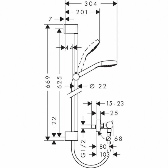 Termostatinis dušo maišytuvas su 66,9 cm dušo stovu HANSGROHE Croma Select S, 227013400 5