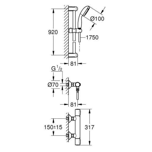 Termostatinis maišytuvas dušui GROHE Precision Flow su dušo komplektu, 34842000 3