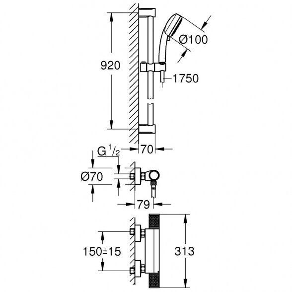 Termostatinis maišytuvas dušui su dušo stovu 92 cm GROHE Grohtherm 1000 Performance, 34835000 8