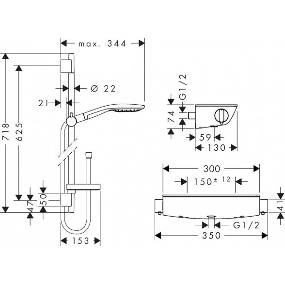 Termostatinis maišytuvas HANSGROHE Ecostat Select su 65 cm dušo stovu Raindance Select S, 27036000 6