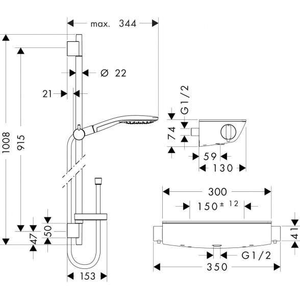 Termostatinis maišytuvas HANSGROHE Ecostat Select su 90 cm dušo stovu Raindance Select S, 27037000 6