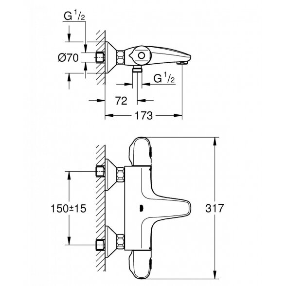 Termostatinis maišytuvas voniai - dušui GROHE Grohtherm 1000 New, 34155003 7