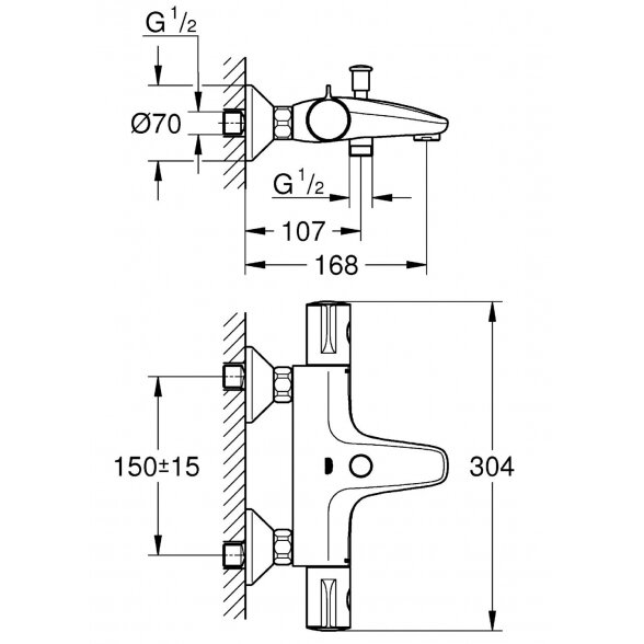 Termostatinis maišytuvas voniai - dušui GROHE Grohtherm 800 New 6