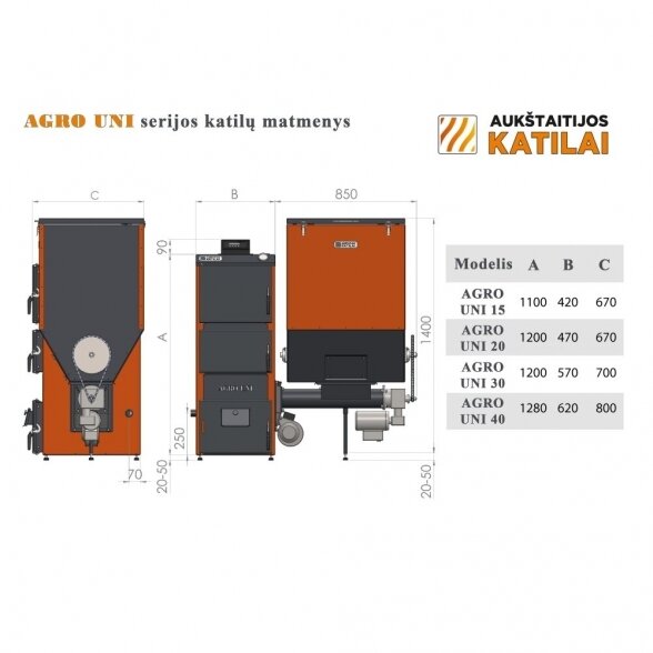 Universalus granulinis katilas AUKŠTAITIJOS KATILAI Agro Uni 20 kW 4