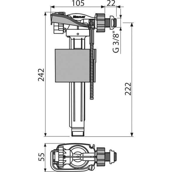 Vandens pripildymo mechanizmas potinkiniam rėmui ALCADRAIN A160P-3/8" 1