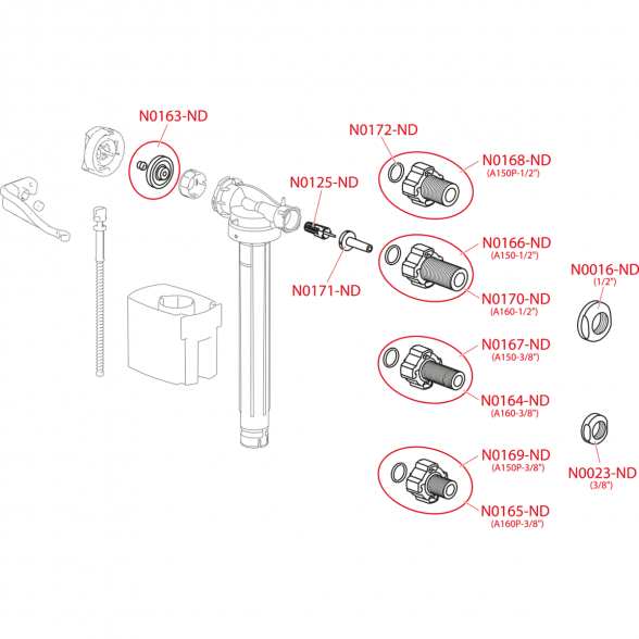 Vandens pripildymo mechanizmas potinkiniam rėmui ALCADRAIN A160P-3/8" 2