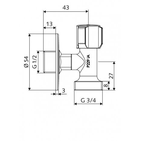 Ventilis kampinis chromuotas skalbimo mašinai SCHELL 1/2" x 3/4" 1