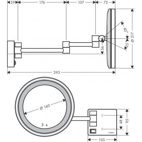 Veidrodis skutimuisi su LED lempute HANSGROHE AddStoris, 41790990 1