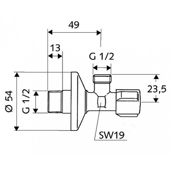 Ventilis kampinis chromuotas 1/2" x 1/2" SCHELL 1