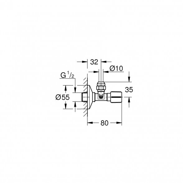 Ventilis kampinis GROHE 1/2" x 3/8", 22037000 1