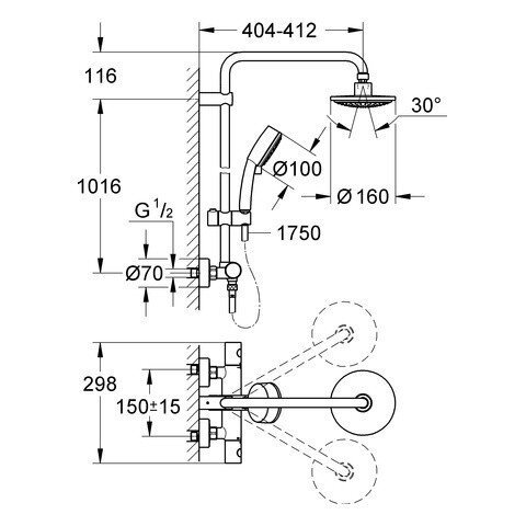 Virštinkinės sistemos komplektas Grohe New Tempesta Cosmopolitan 6